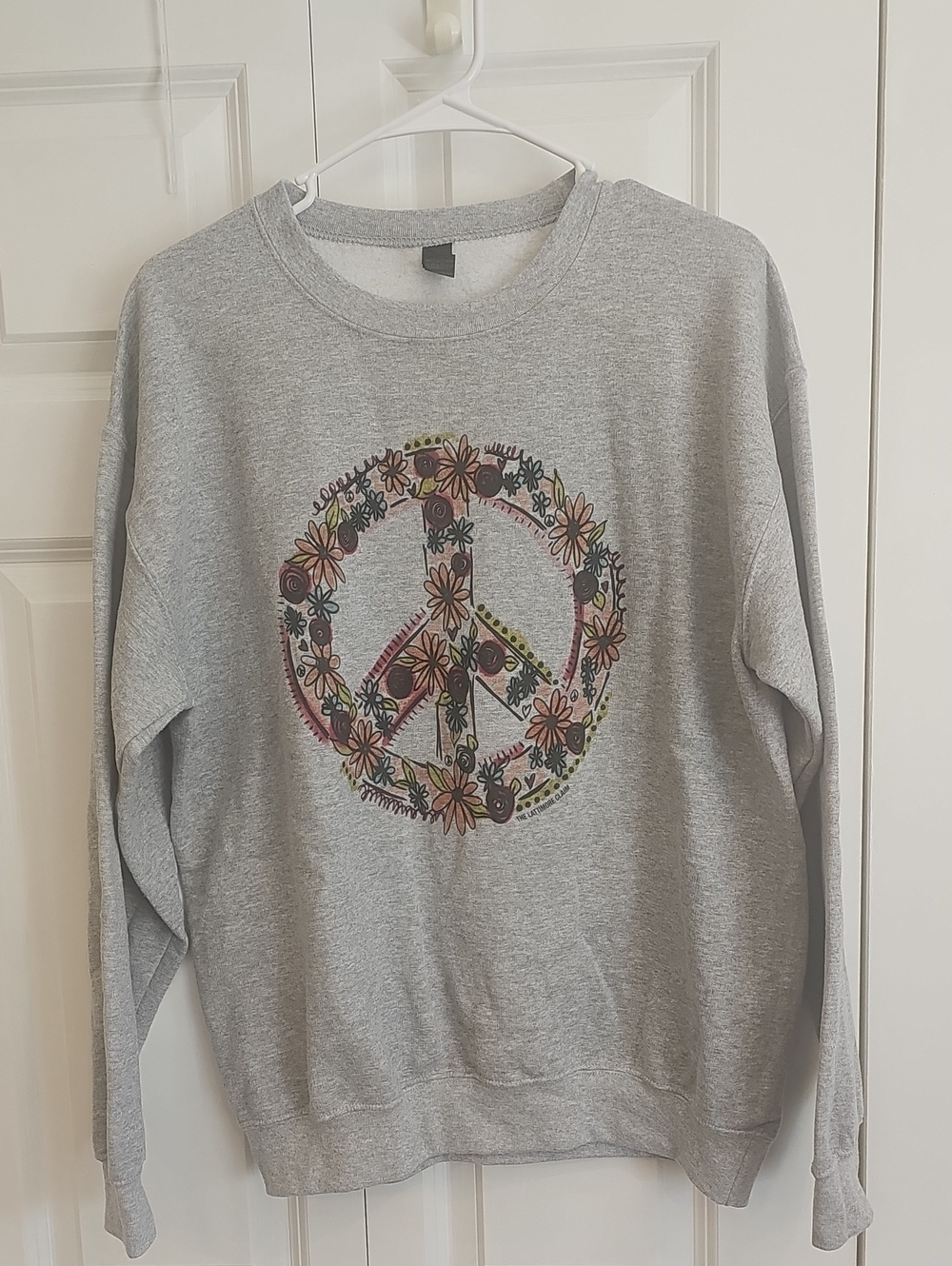 Gildan Gray Crewneck Sweatshirt with Floral Peace Sign